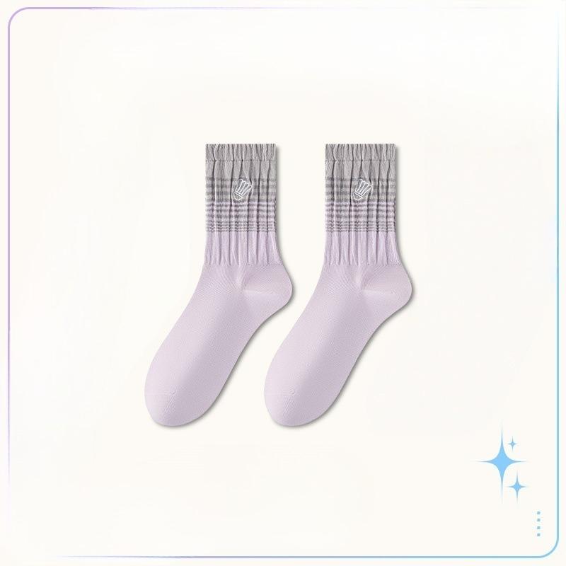 Female Spring and Autumn Gradient Color Embroidery Sweat Absorbent Breathable Boneless Anti Pilling Tube Stack Socks