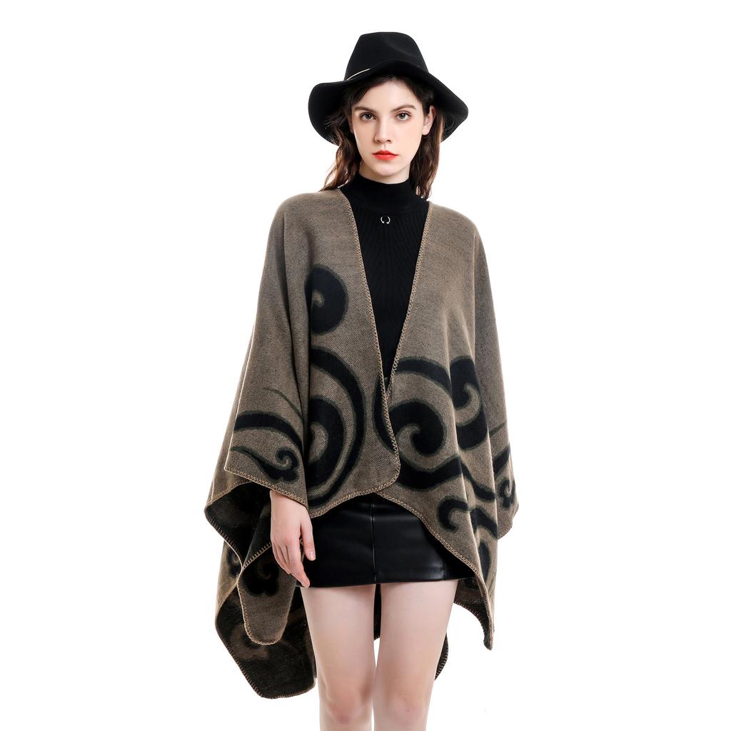Fashionable Thick Warm Shawl Geometric Pattern Jacket Shawl Women'S Autumn And Winter Long Imitation Cashmere