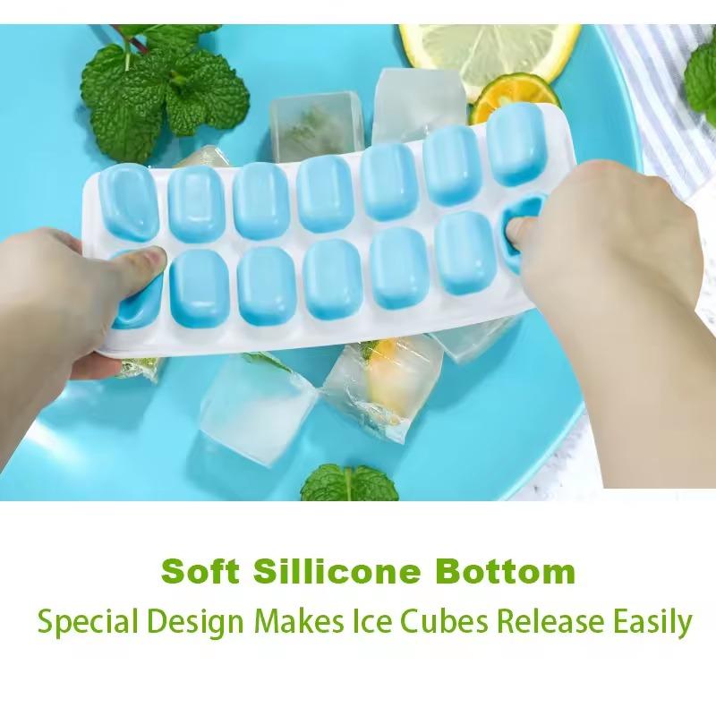 14 Fächer Eiswürfelformen Wiederverwendbare Silikon-Eiswürfelform Fruchteisbereiter mit abnehmbaren Deckeln Küchenwerkzeuge Gefrierschrank Sommerform