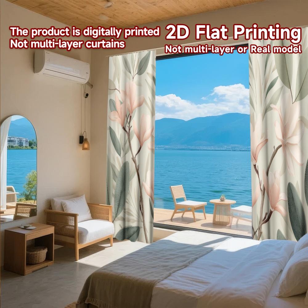 Set Of 2 Flat Printing Curtains Without Rod Floral Spring Design Holiday April Fools Is Day Printed Semi Curtain With Light Filtering Polyester