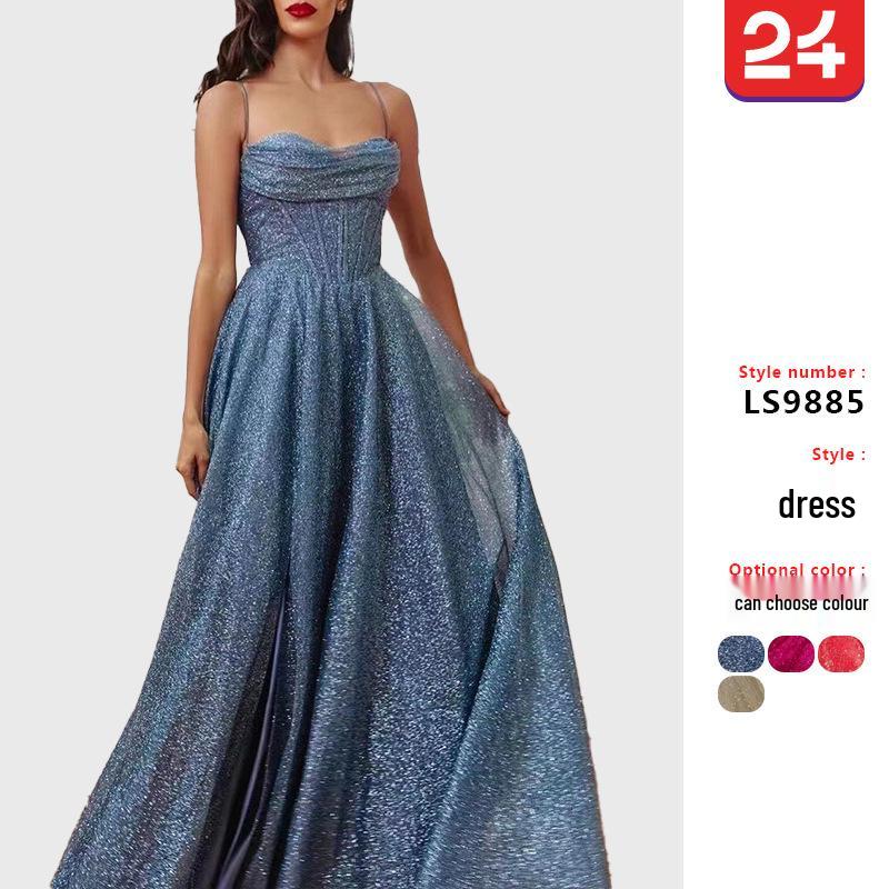 2025 European & American Women's Gold Sprinkled Sleeveless Tube Top Long Swing Dress
