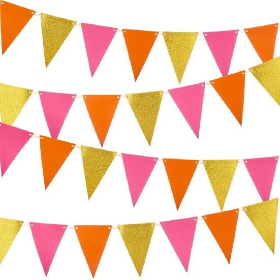 MOWO Gold Black Pennant Banner Paper Bunting Hanging Decoration for Birthday Graduation Retirement New Year's Party, Pack of 30 Counts Pennant, 20