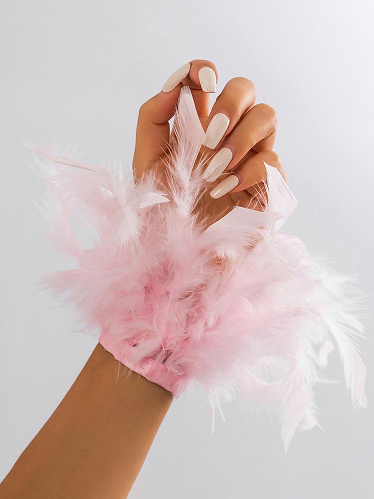 8 Farben Armbandhüllen für Nagelfotos, Federn, Nagelteile, Plüsch-Handgelenkmanschetten für Maniküre, Handfoto, Nageldekor