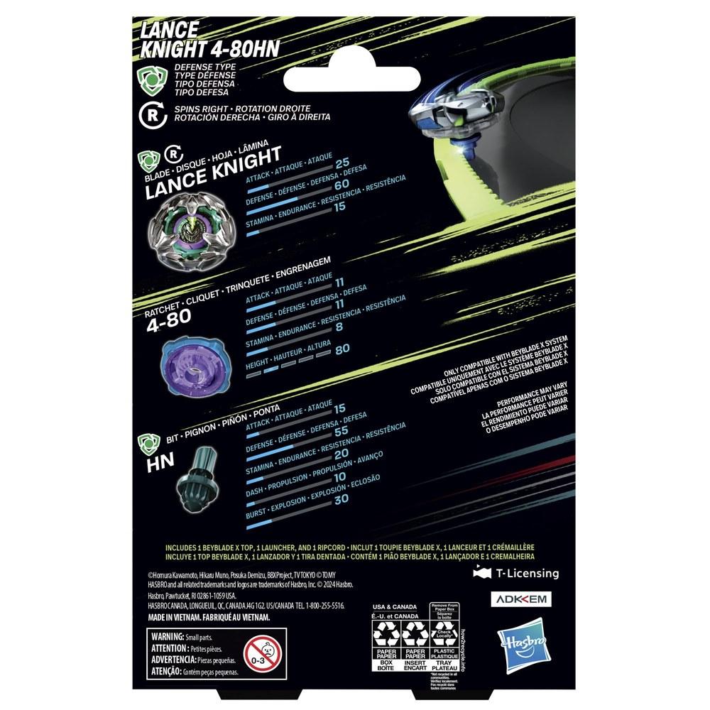 Beyblade Lance Night 4-80HN Starter Pack Defense Type Right Spin Top with Launcher for Boys and Girls Aged 8 and Up