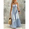 Fashion High Sense A Pendulum Suspender Striped Casual Pleated Sleeveless Backless Long Dress Women