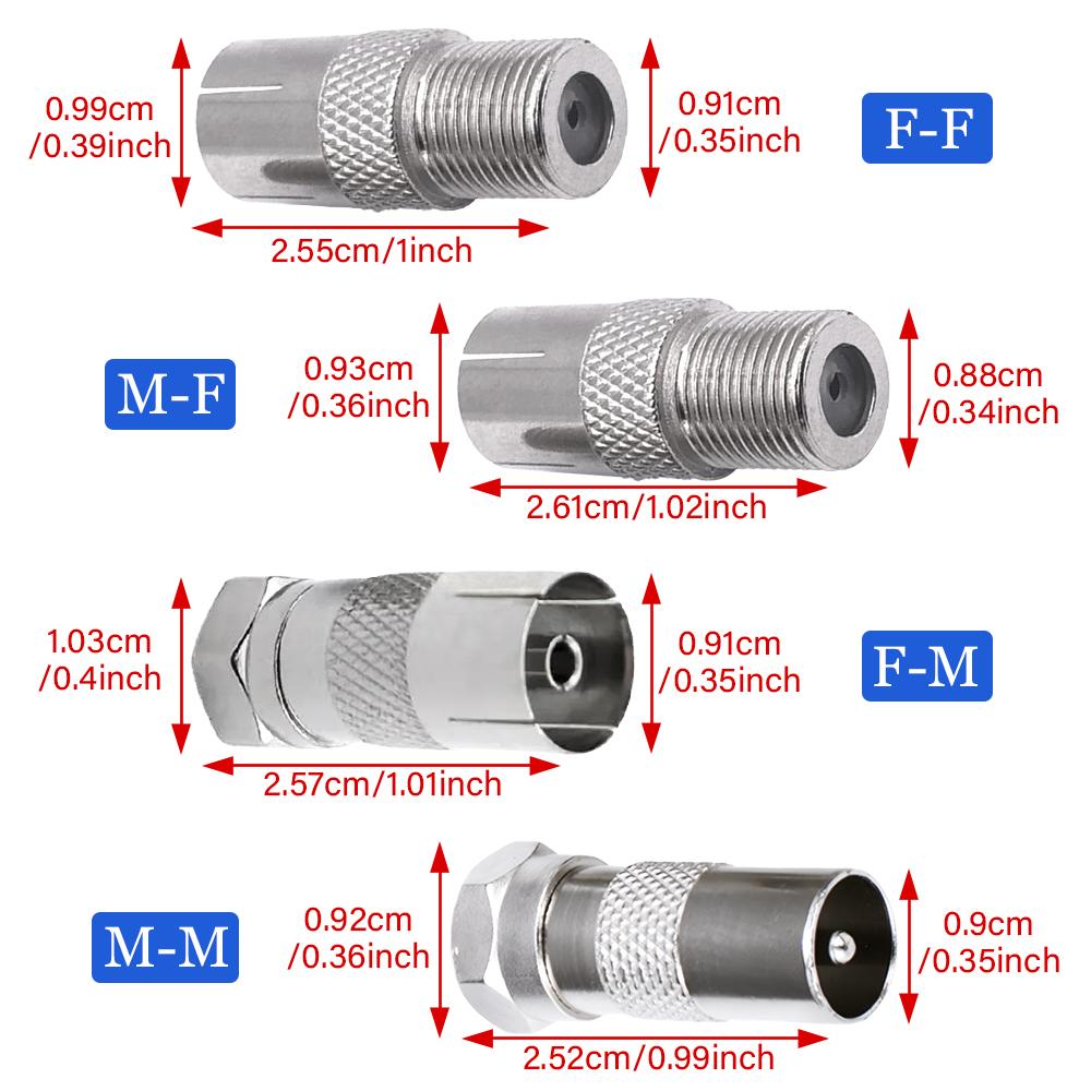 5Pcs F To TV Male/Female Plug Jack Striaght RF Adapter Connector Coaxial Wire Terminal Nickel-plated For TV Antenna Extension