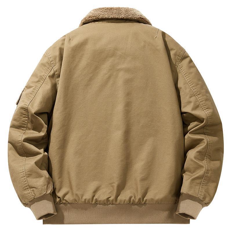 Herren-Arbeitsjacke aus Lammwolle - Dicke, Warme Baumwolljacke mit Samtfutter, Reverskragen, Herbst/Winter Freizeit-Oberbekleidung.
