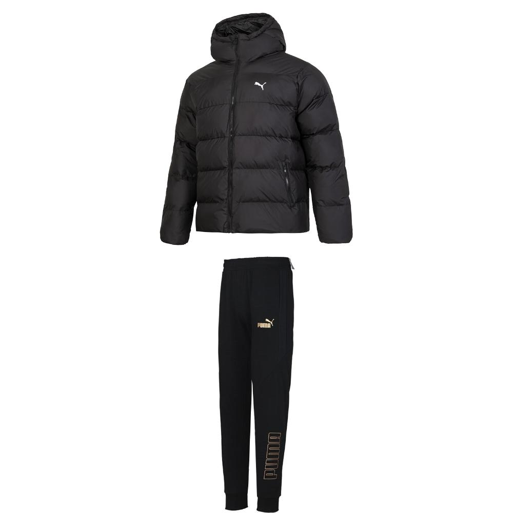

Puma Ветрозащитная куртка с капюшоном на молнии и трикотажные длинные брюки со средней посадкой и манжетами, повседневный спортивный комплект для мужчин, черный цвет 684120+848257 M