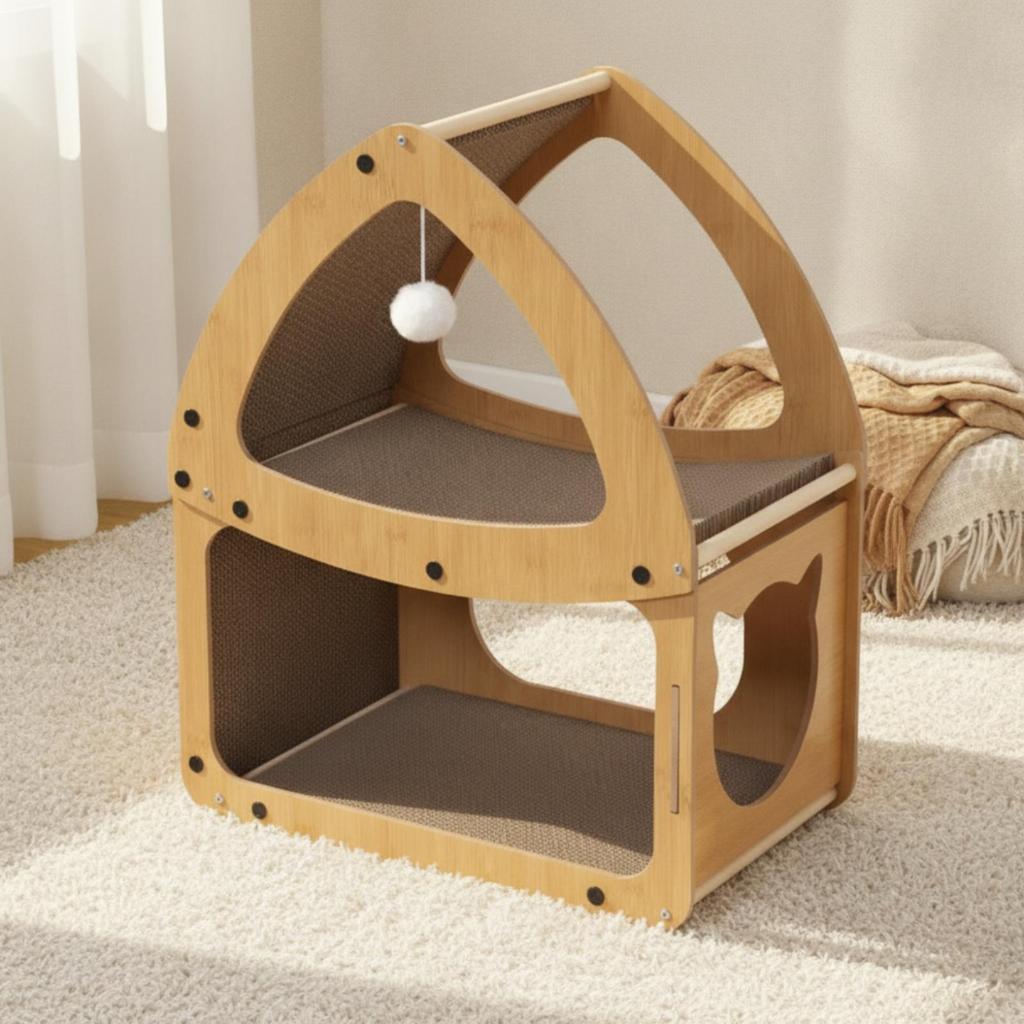 Cat Scratcher House Snug Pet Furniture Comfortable for Living Room, Indoor Cats