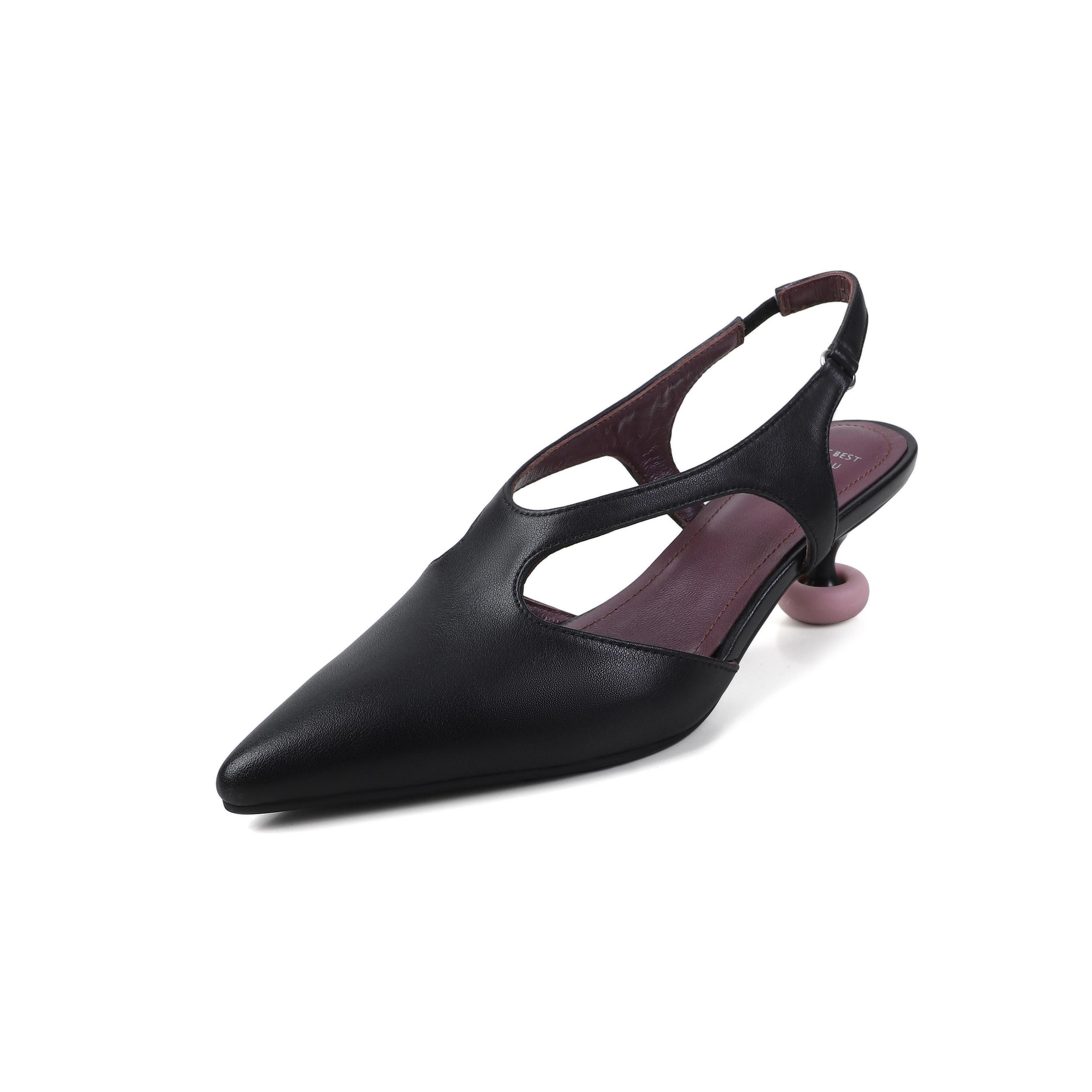 

Модные женские туфли из натуральной кожи на тонком высоком каблуке с острым носком, с ремешком на пятке, слипоны, балетки, сандалии, элегантные женские туфли-лодочки для повседневной носки, обувь на каблуке 34 чёрный