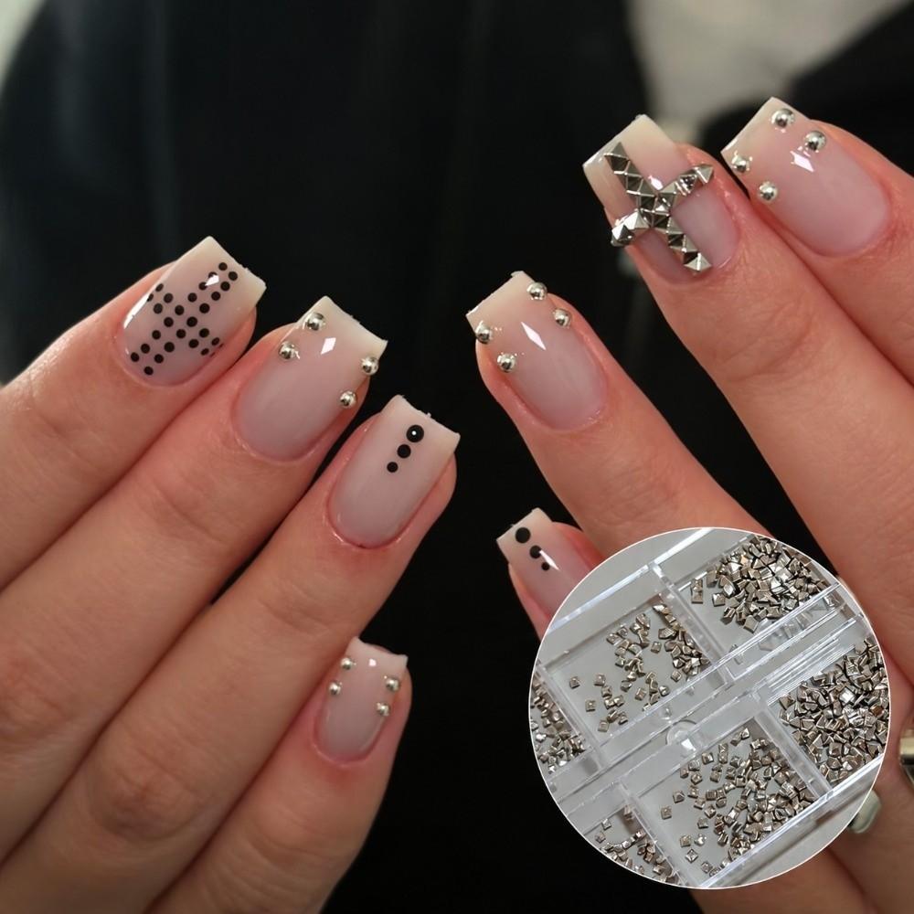 Metal Spike Studs Nail Art Sequins Set Silver Nail Charms Decorations Gothic
