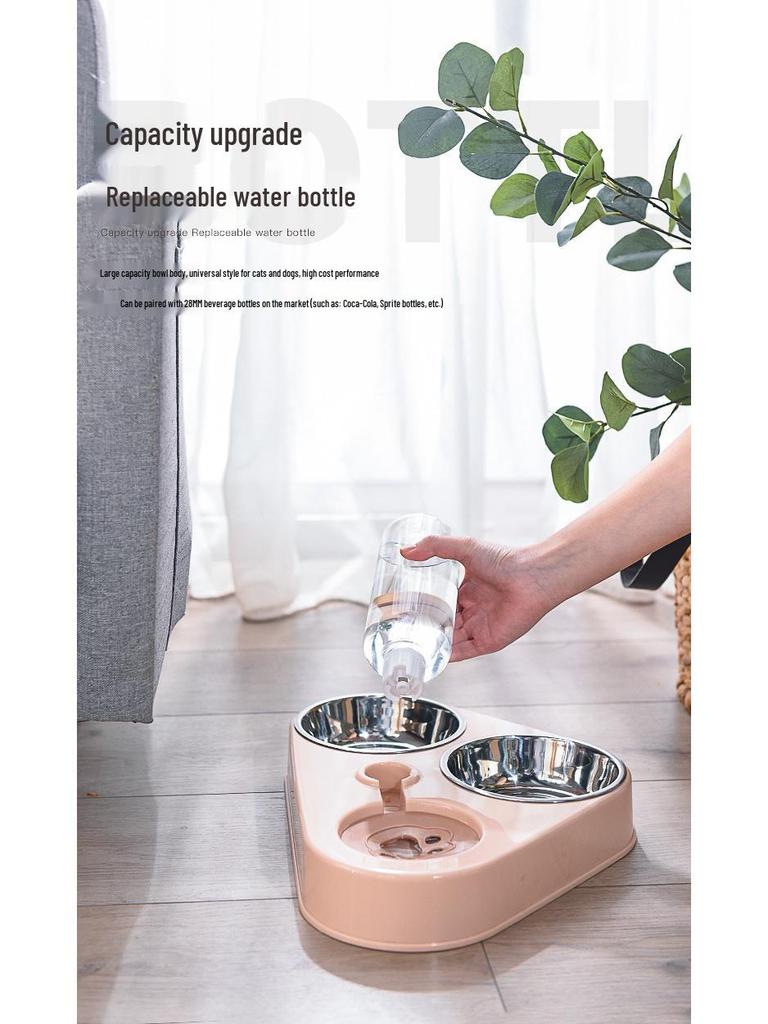 Cute Triangle Pet Bowl Set: 3 Plastic Bowls with Automatic Water Dispenser and Splash-Proof Design