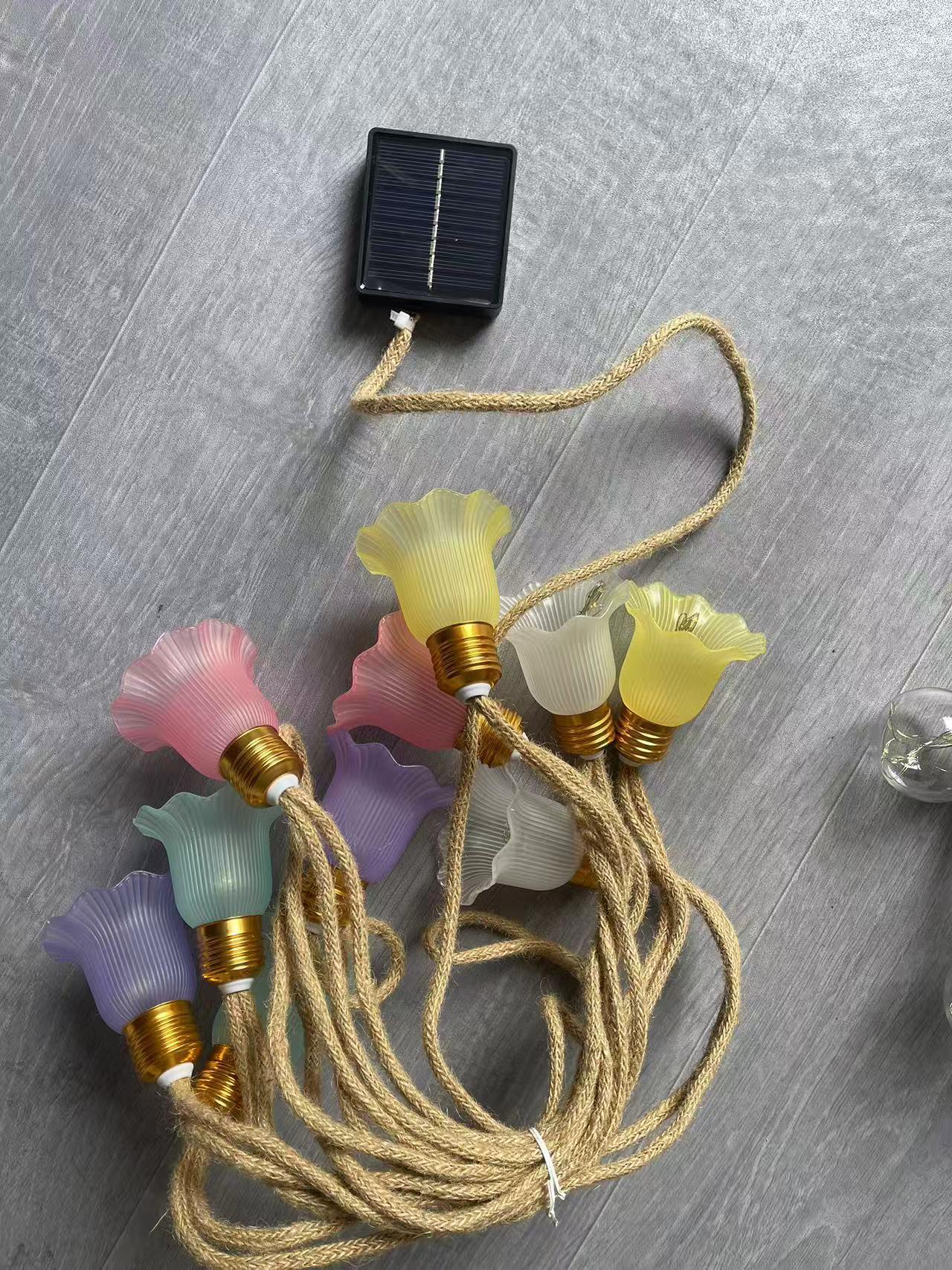 Solar Jute Rope String Lights: Waterproof Outdoor Copper Wire Bulbs for Courtyard, B&B, and Camping Ambiance. Solar 5.6M-10LED