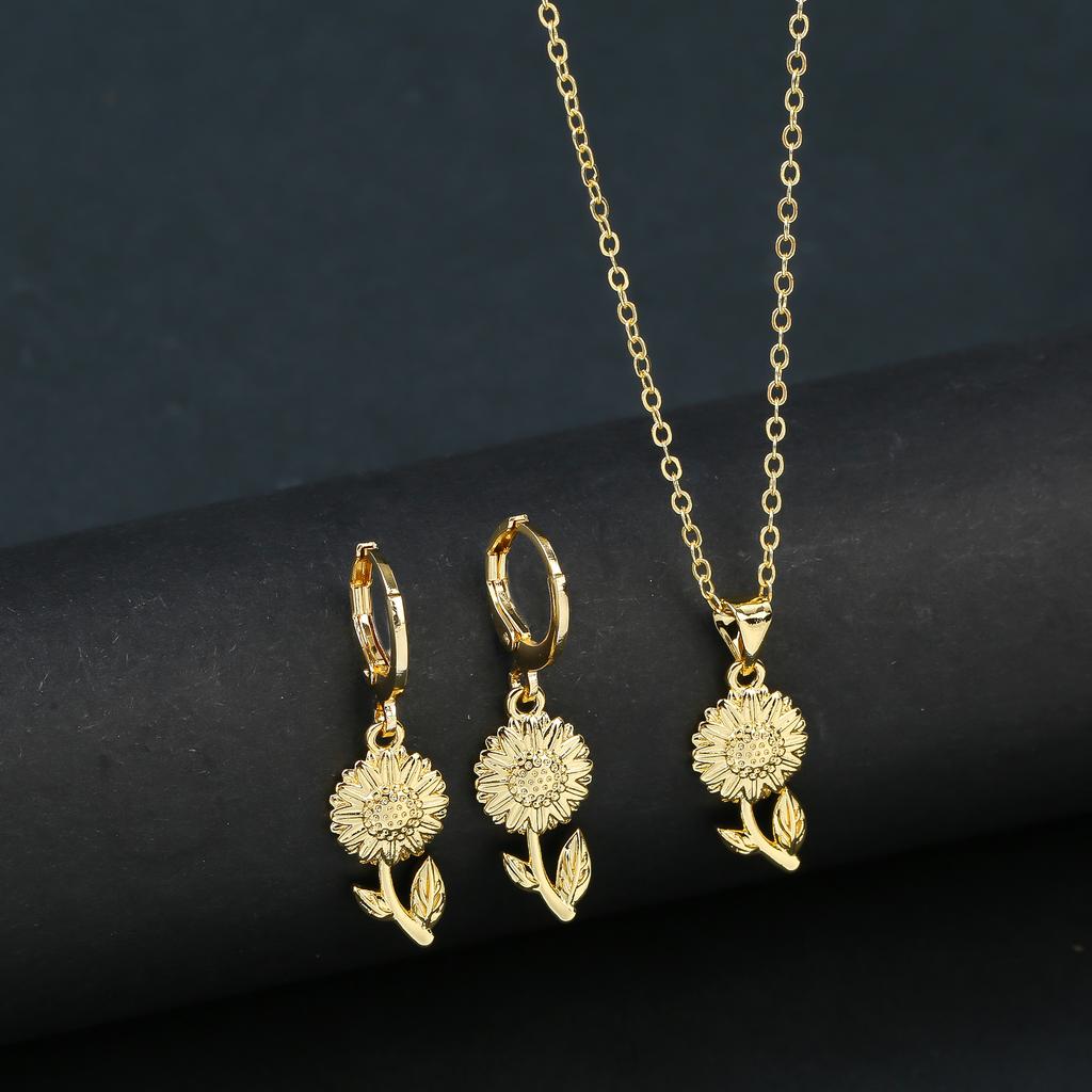 7 Style Classic Gold Plated Botanical Sunflower Pendant Necklace Earrings Zircon Set New Trend Women Casual Party Zircon Gift