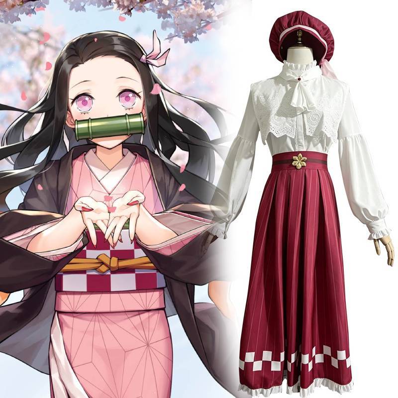 Demon Slayer Kimetsu No Yaiba Kamado Nezuko Cosplay Attire With Full Set For Anime Convention And Parties