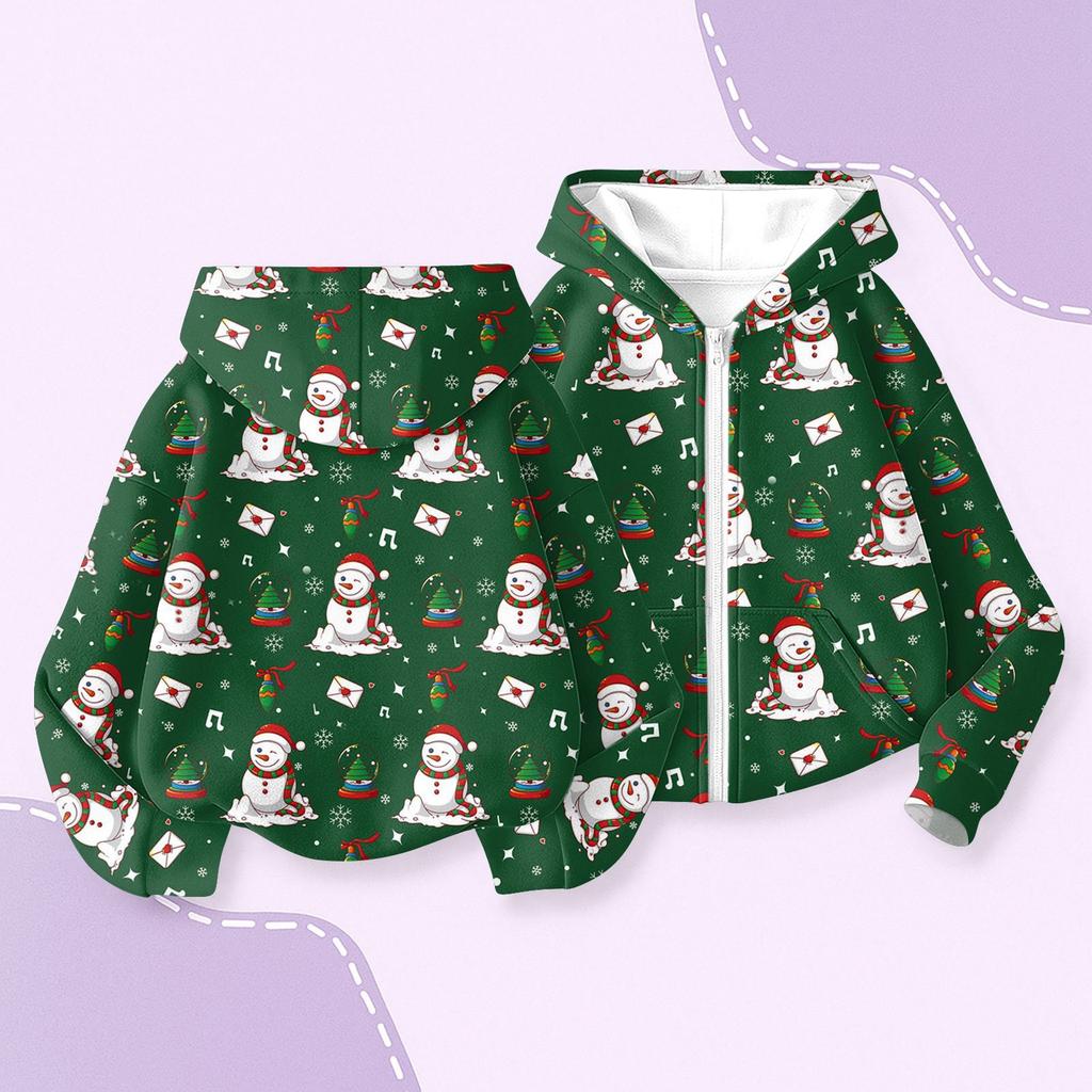 Children's Fashion Christmas Printed Long Sleeved Hooded Sweatshirt, Girls' Hoodie Jacket