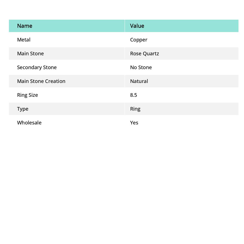 Rose Quartz Handmade Copper Wire Wrap Jewelry Ring Size 8.5 O5i53