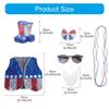 6Pieces 4th of July Patriotic Costume Set with Vest Hat Beard Sunglasses and Necklace for Holiday Celebration Gathering