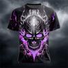 T-shirt da uomo con stampa teschio horror, estate, girocollo, manica corta, alla moda, vestibilità larga, abbigliamento streetwear vintage da uomo