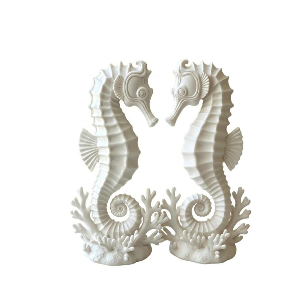 2PCS Minimalist Coral Base Seahorse Statue Double Seahorse Seahorse Table Decor Gift Giving