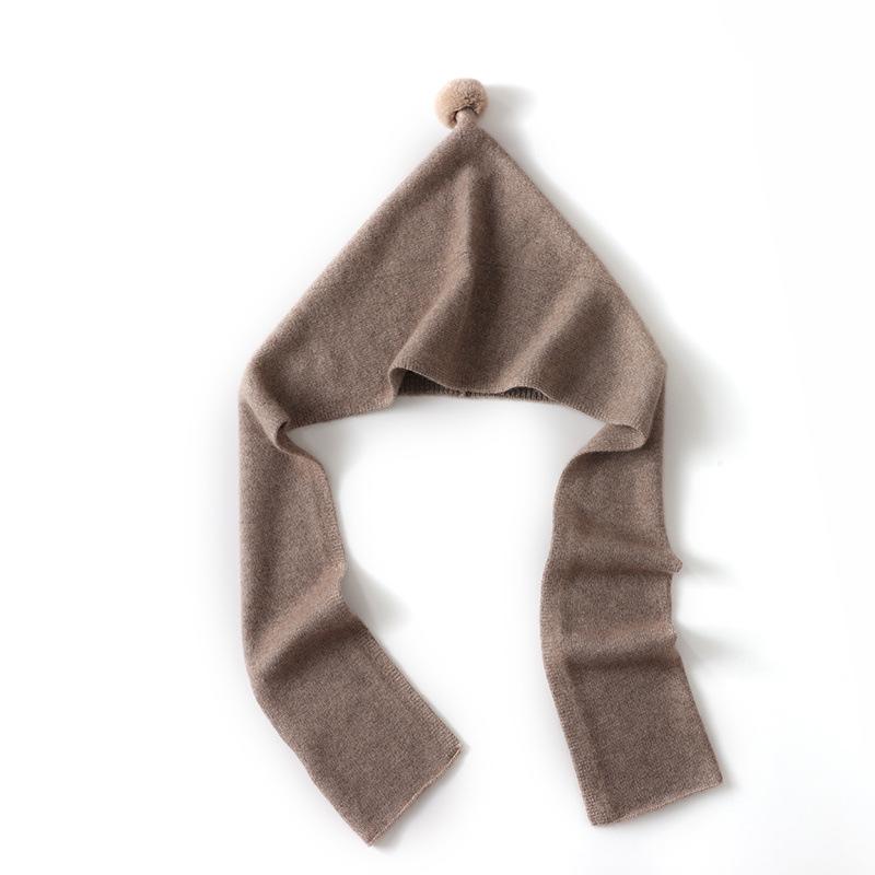 Cashmere Hat and Scarf Integrated Women's Autumn and Winter Versatile Hat Scarf Dual-purpose Warm Tide Knitted Wool Hairball Hat