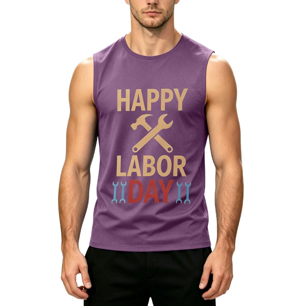 Men's Sleeveless Casual Tank Top Labor Day Printed Shirt Lightweight Summer Muscle Fit Workout Tee