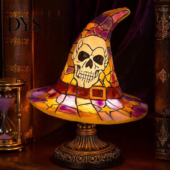 Resin Lamp for Bedroom Stained Glass Halloween Pumpkin Table Lamp, USB Powered Night Light with Dark Academia Desk Decor Warm Glow, Gothic Desktop
