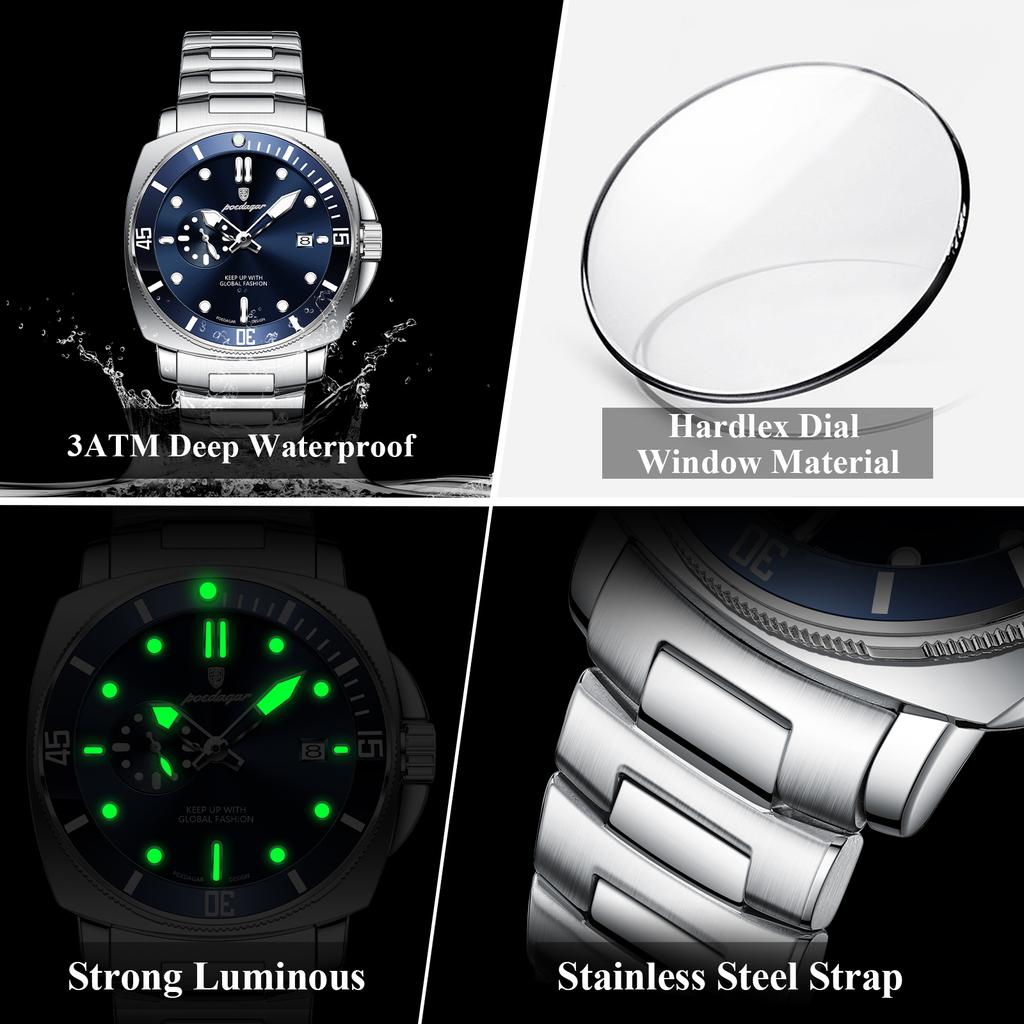 POEDAGAR Top Fashion Luxury Watch For Men Waterproof Luminous Date Men's Watches Stainless Steel Business Quartz Wristwatch