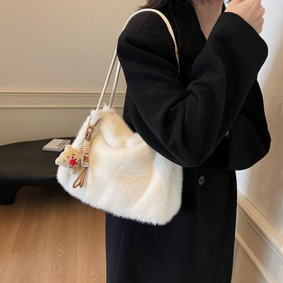 Plush Bag Versatile Commuter Furry Messenger Bag Ins Korean Version Solid Color Furry Underarm Tote Bag