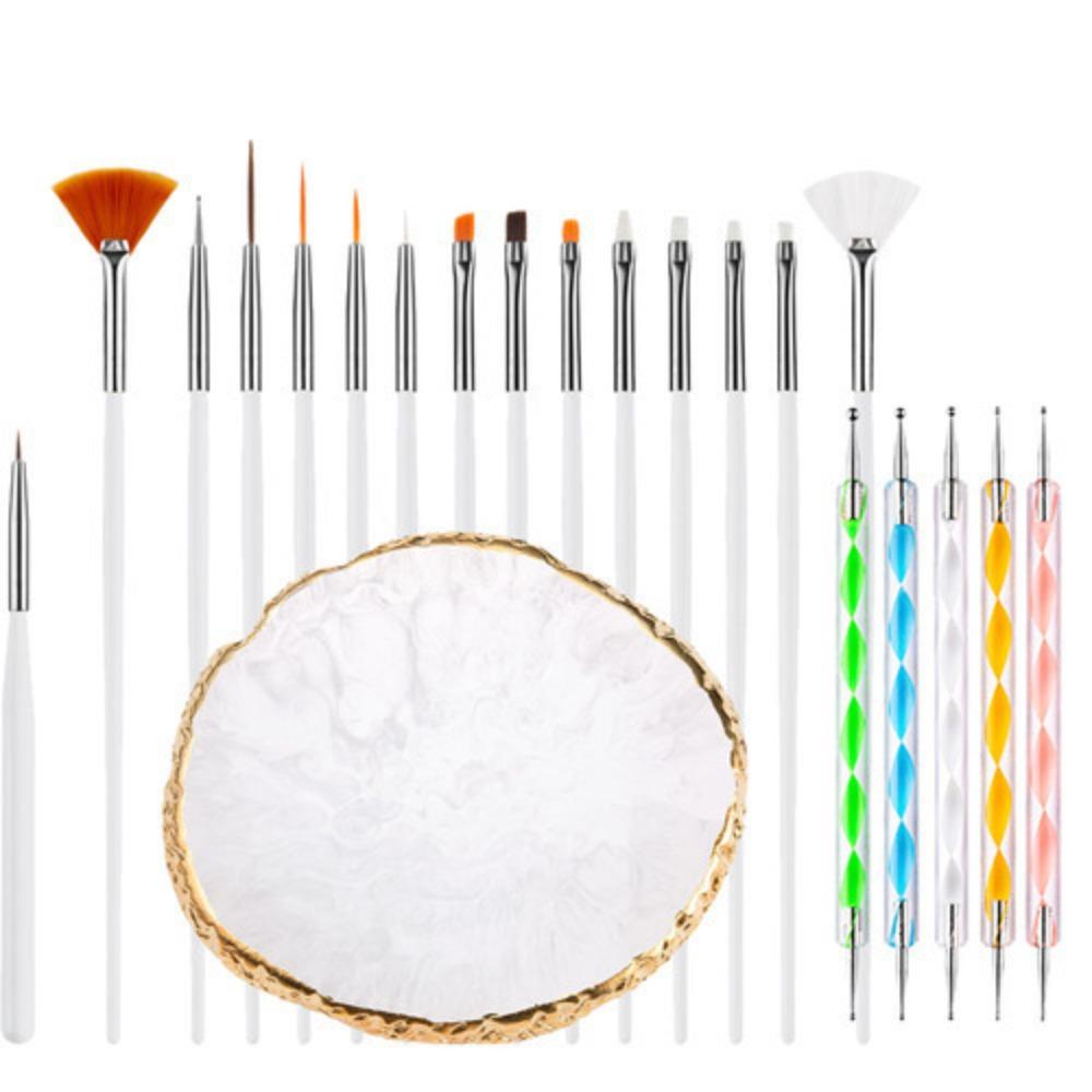21/27PCS Manicure Tools Nail Art Brush Set with Resin Palette Nail Sculpture Pen Dotting Pen for DIY Nail Art