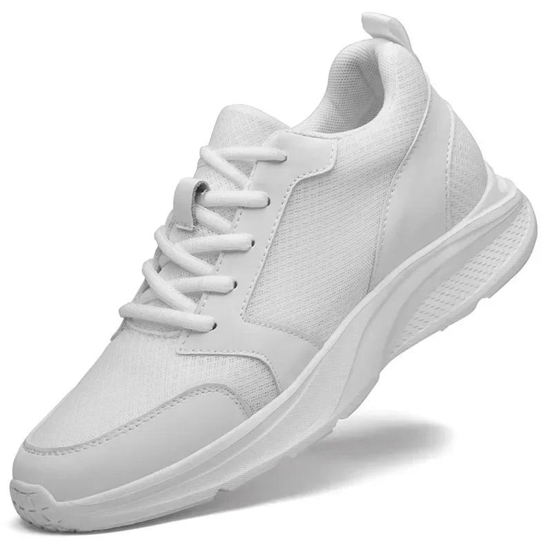 Men's 8cm Inner Height Increase Mesh Shoes, Heightening Sports and Casual Shoes, Invisible Inner Height Increase 6cm White Shoes