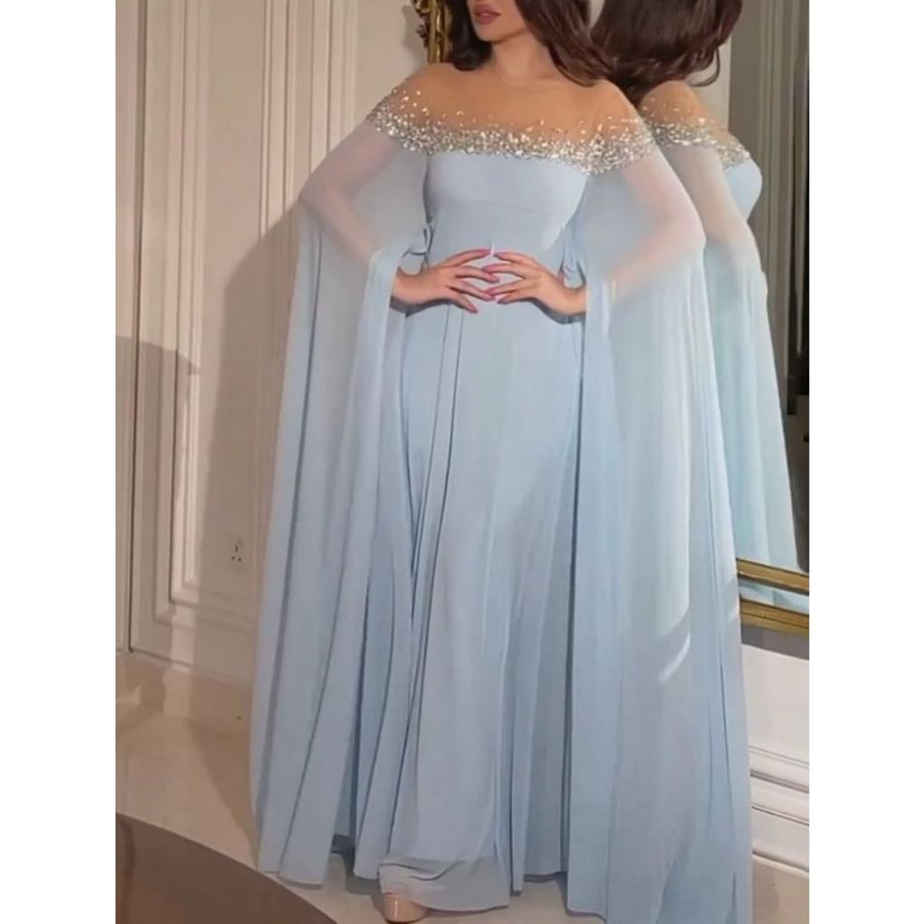 Spring Summer New Sexy High Waist Hot Drill Pearl Chiffon Banquet Evening Dress for Women European American Party