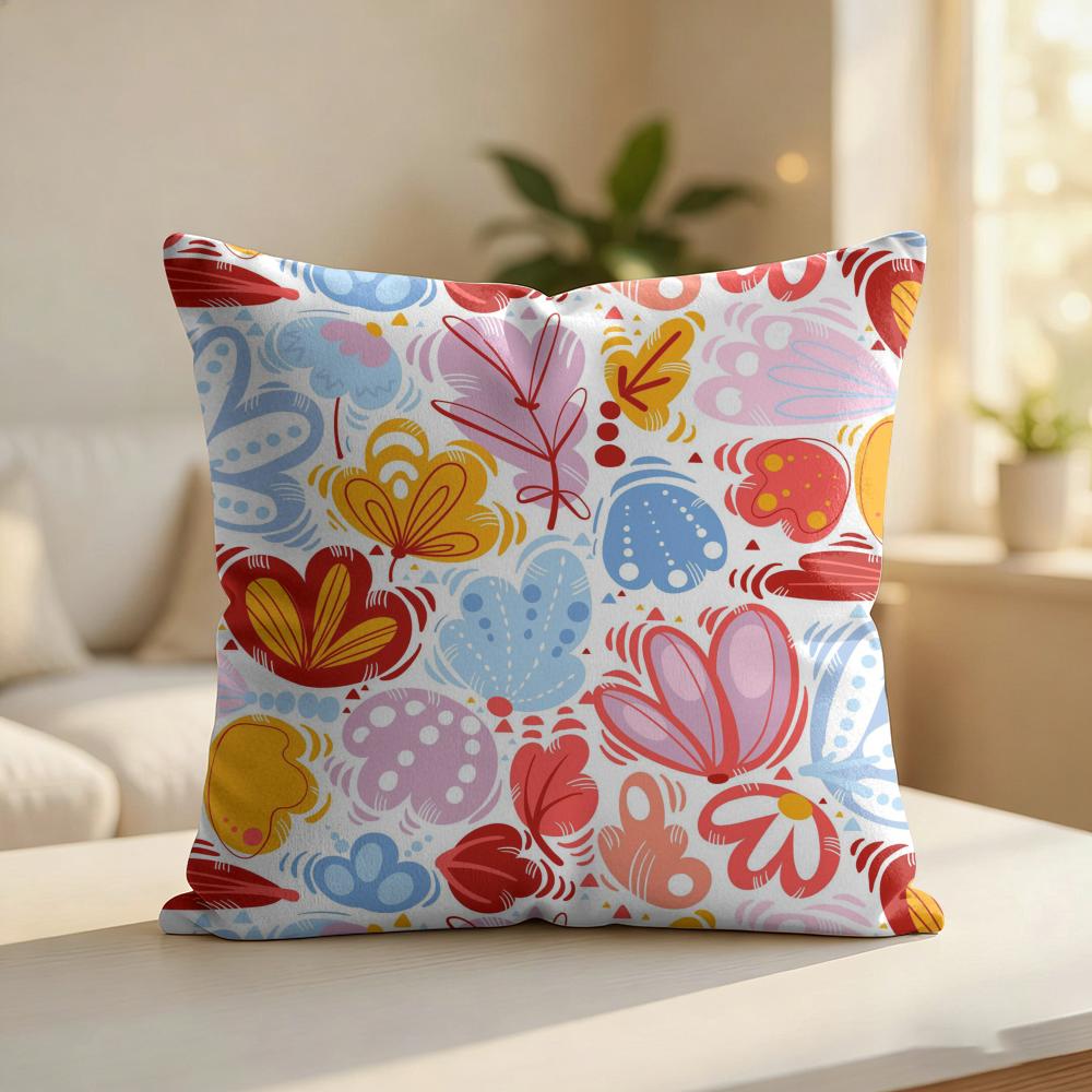 Sketch Flower Funny Pattern Cushion Cover Silky Short Plush Invisible Zipper Dustproof Sofa Pillow Case For Home Decor