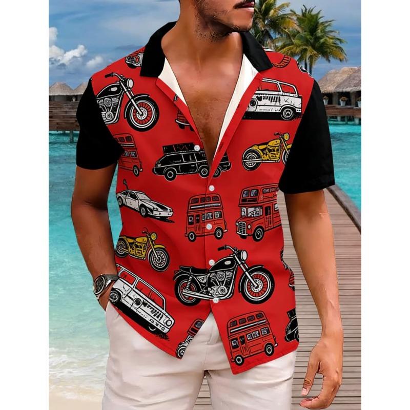 Men's Classic Retro Ocean Animal Print Short Sleeve Shirt Dinosaur Print Top
