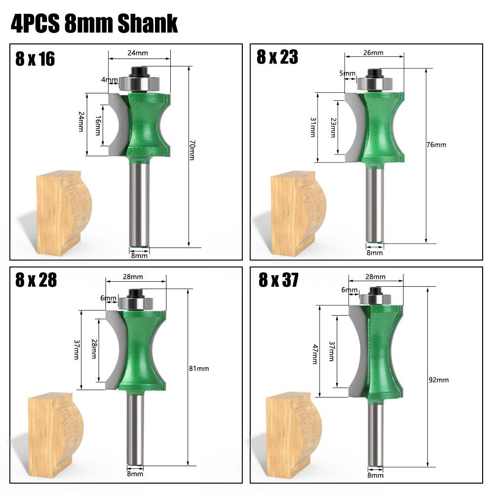 4-Piece Set of 8-handle Arc Cutter Woodworking Milling Cutter Flat Bottom Arc Cutter Arc Cutter Arc Cutter Woodworking Milling Cutter Slotting Cutter