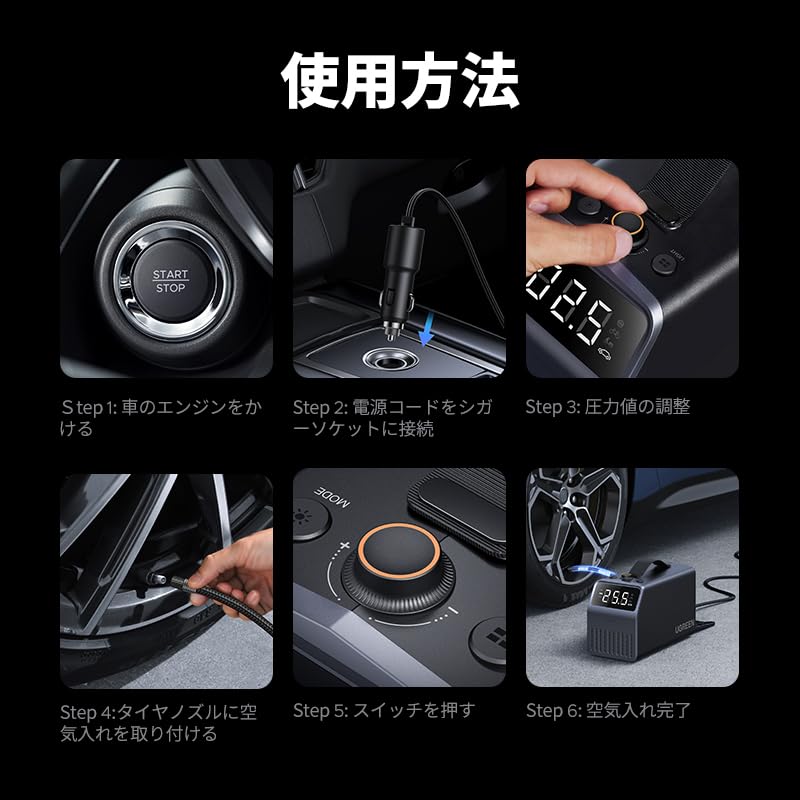 Ugreen Electric Air High for Cigarette Lighter Socket Connection Max 150 3 LED 3m Charging Ergonomic Lightweight Air Compatible with and Balls Pump,