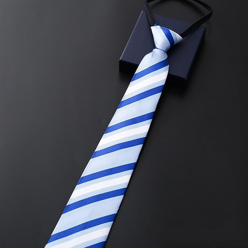 Elegant 8Cm Lazy Ties Blue Black Red Striped Men Shirt Business Dress Zipper Tie Neckties Accessories Wedding Groom