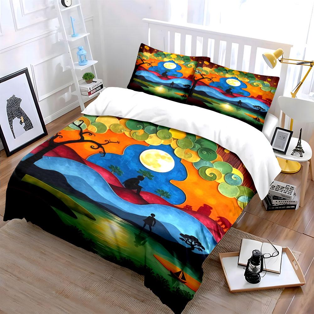 Colorful Landscape with Trees. Bedding Sets Duvet Cover Sets Duvet Covers Pillowcases(1 * Duvet Cover 2 * Pillowcases, Without Duvet Insert)