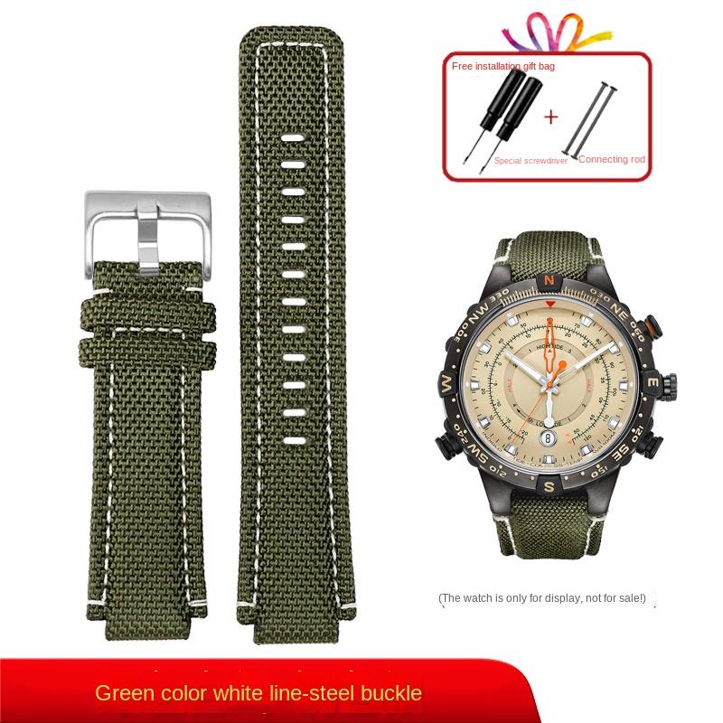 Sports canvas Watchband cowhide bottom For TIMEX T2N720 T2N721 TW2R55500 24*16mm Army green brown Men's Watch Strap Bracelet