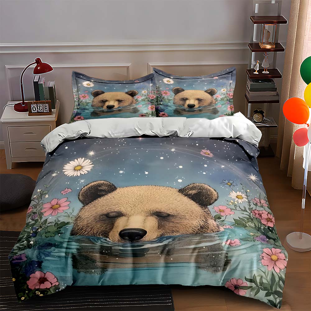 

Bear floral water. Bedding Duvet cover sets Duvet covers Pillowcases gifts (1 * Duvet Cover 2 * Pillowcases, without duvet insert) 135x200cm