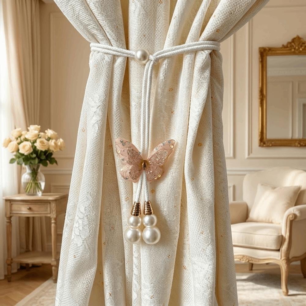 2PCS Adjustable Butterfly Curtain Tie Strap Creative Curtain Tie Back  Gathering Bundling