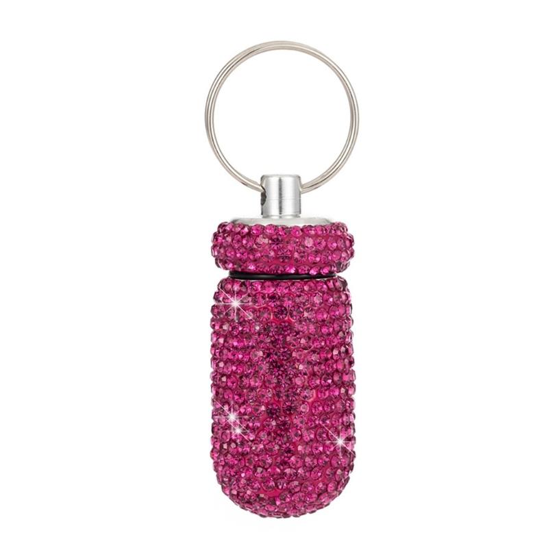 Portable Glittering Pills Organizer Small Waterproof Travel Medicine Holder with Keyring for Camping Adventures