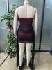 Women's Sleeveless Knit Mesh Bandeau Ribbon Bodycon Evening Dress