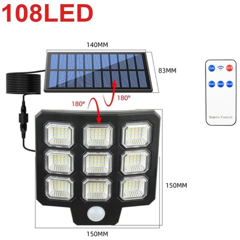 

3 режима Солнечный настенный светильник Светодиодный настенный светильник Водонепроницаемый Питание от солнечного света Солнечный датчик движения Прожектор Наружный Двор Садовый светильник 108LED(1PC)