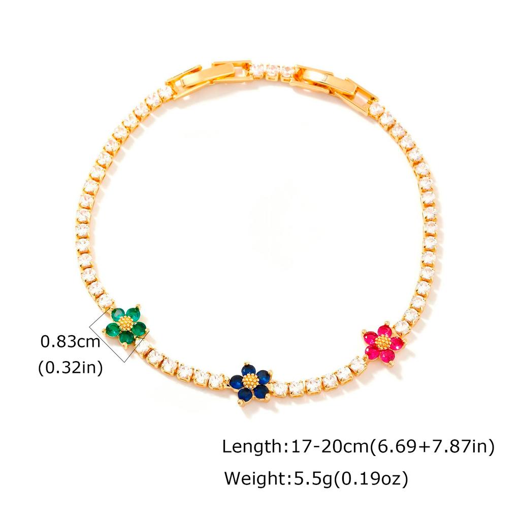 Luxury Flower Tennis Bracelet for Wome Colorful Zircon Floral Charms Tennis Chain Elegant Jewelry Tarnish Free