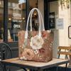 Vintage Floral Print Tote Bag Fashion Large Capacity Daily Handbag Casual Portable Shoulder Bag for Women
