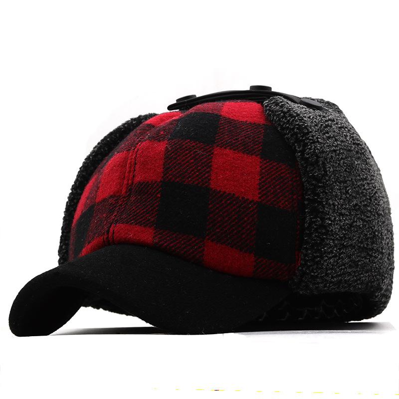 Peaked Cap Women's Autumn and Winter Outdoor Warm Baseball Cap Men's Fleece Thickened Plaid Ear Protector Cotton Hat Tide