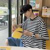 Men's Striped High Street Loose Fit T-Shirt - Trendy Summer Hong Kong Style for Couples and Students