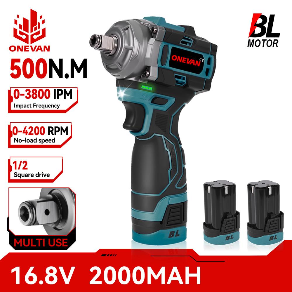 ONEVAN 500N.M Brushless Electric Impact Wrench 1/2inch Cordless 3-in-1 Wrench Screwdriver Drill Lithium-Ion Battery Power Tool