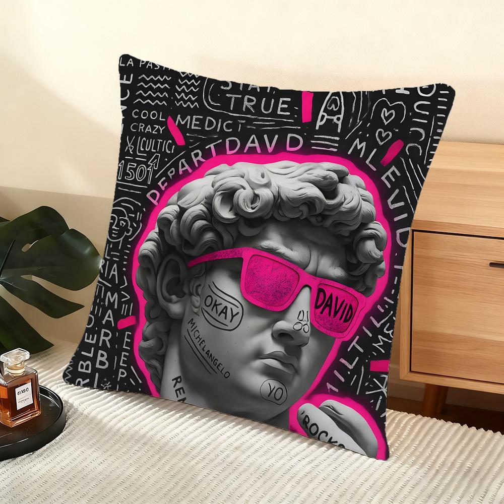 Cushion Cover Silky Short Plush Home Sofa Cushion Cover - Invisible Zipper Home Decoration David Sculpture
